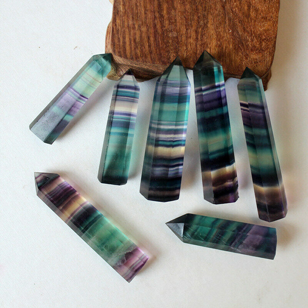10PCS Rare Natural Rock Fluorite Quartz Crystal Stone Point Healing Obelisk NEW