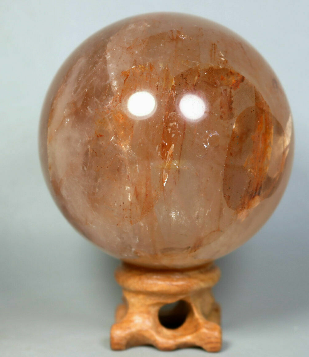 Natural RED FIRE QUARTZ Hematoid Crystal PHANTOM MULTI-INCLUSIONS Sphere Stand