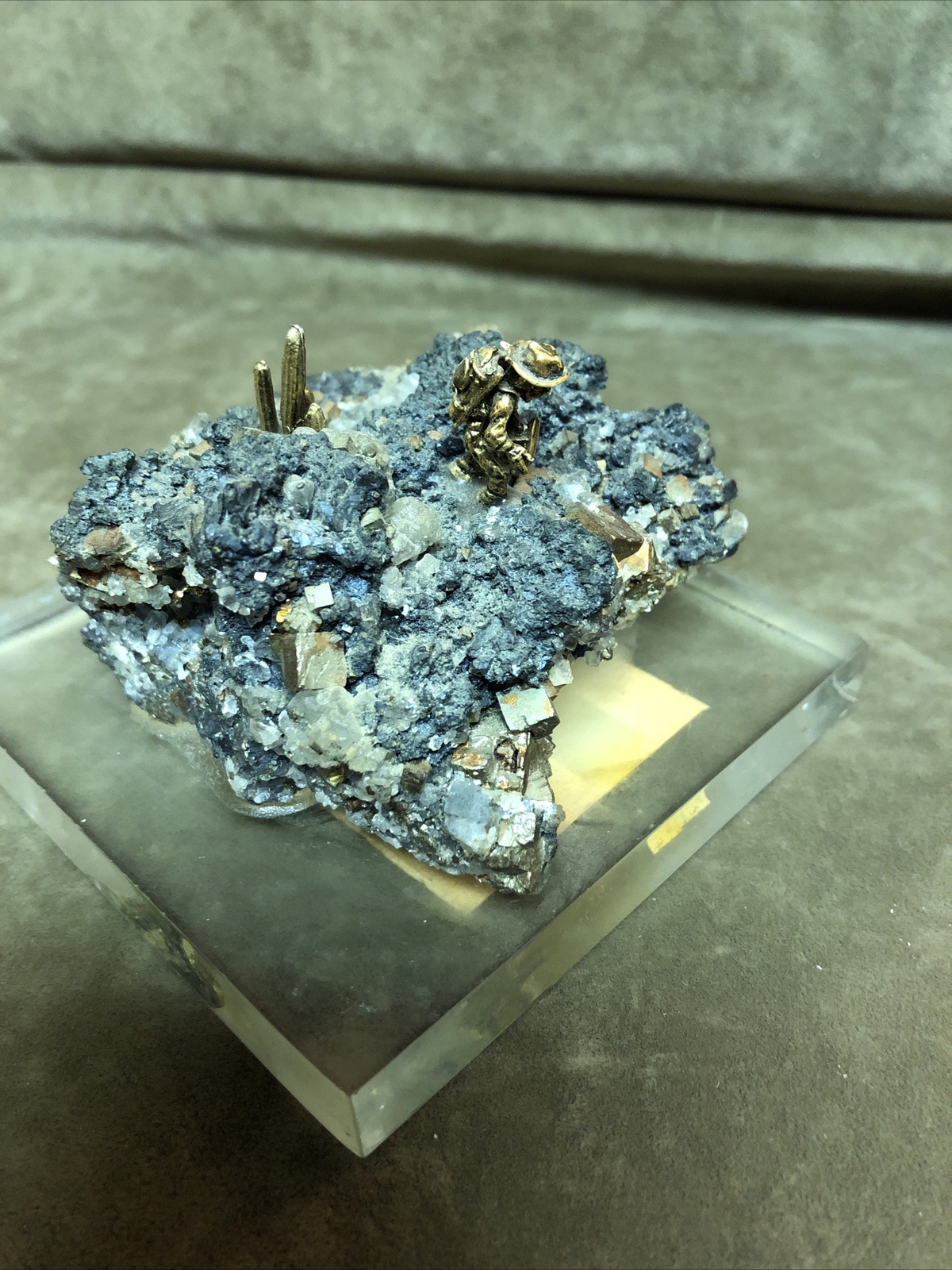 Vintage Mother Lode Pyrite Mineral Specimen Mexico Acrylic Lucite Base