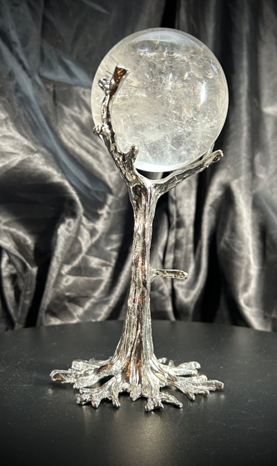 2.62″ Clear Quartz Sphere With Custom Metal Tree Stand 14.6 oz (413 grams)