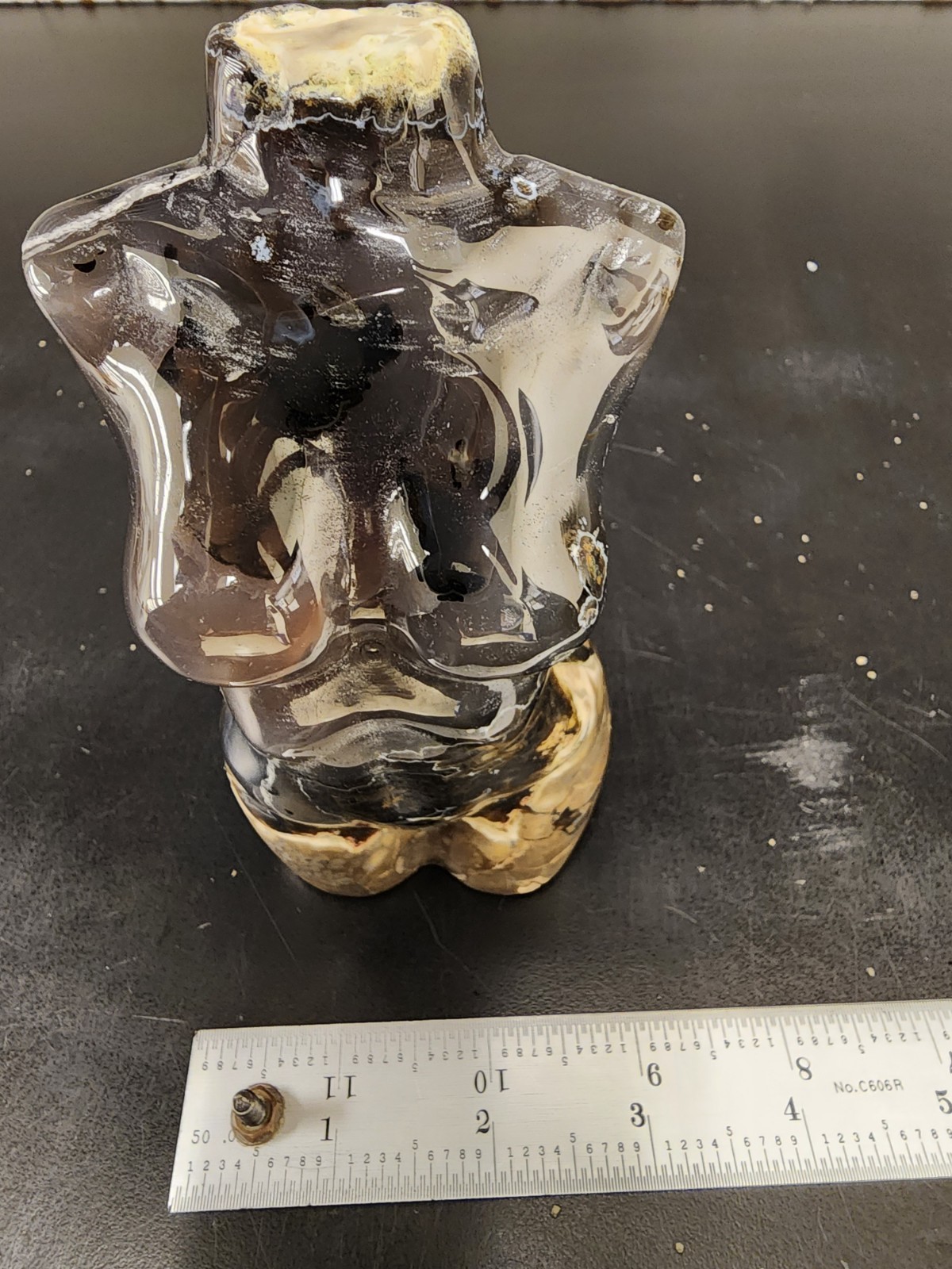 Large 614g Volcano Agate Female Torso UV Reactive Crystal Sculpture Hand Carved