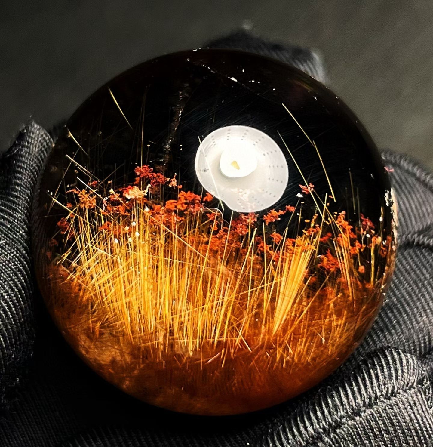 Rare Natural Rutilated Quartz sphere red Ghosts Phantom crystal ball 79g/38mm