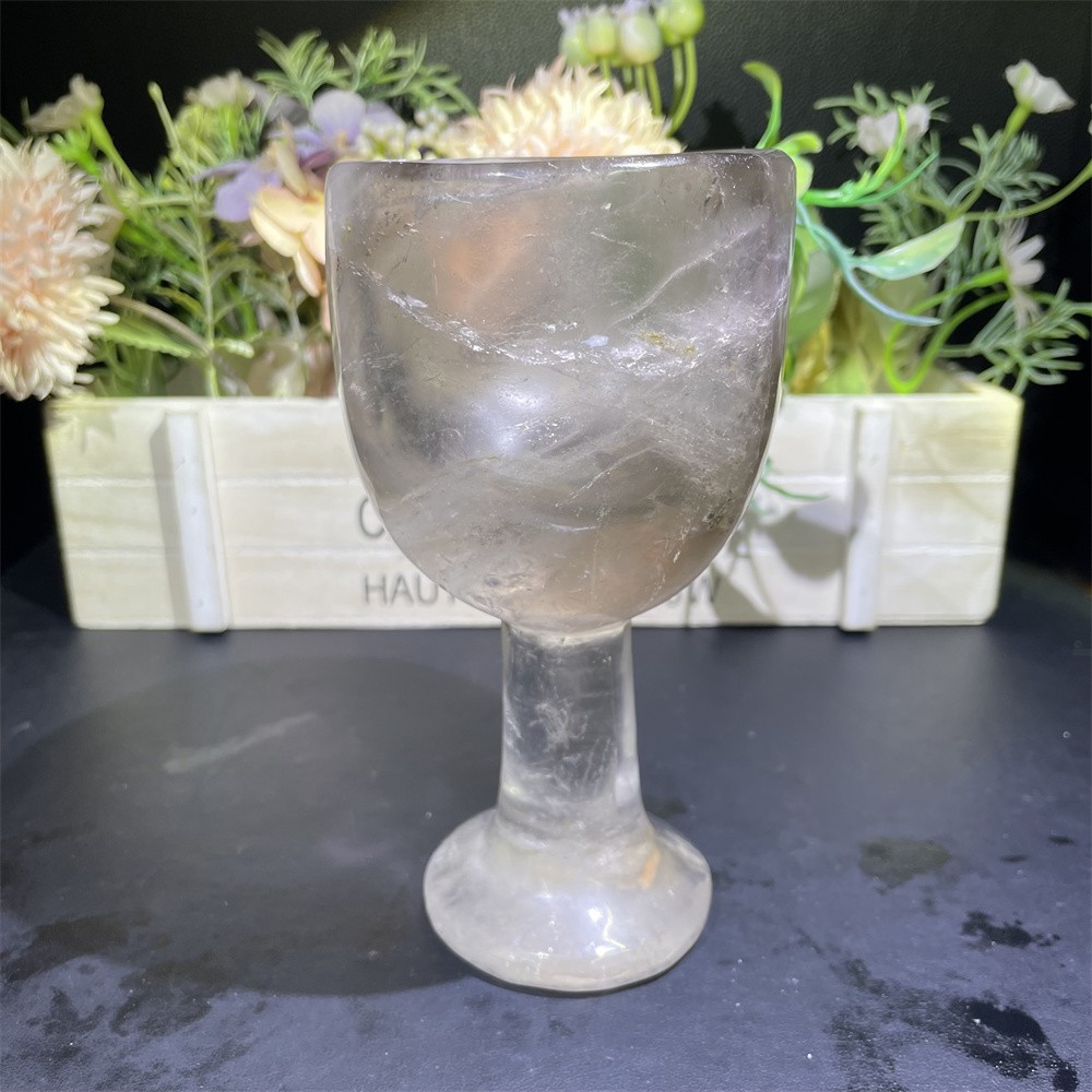 1.4LB 5.9″Natural Smoky Quartz Wine Glass Crystal Reiki Heal Carving Gift Decor