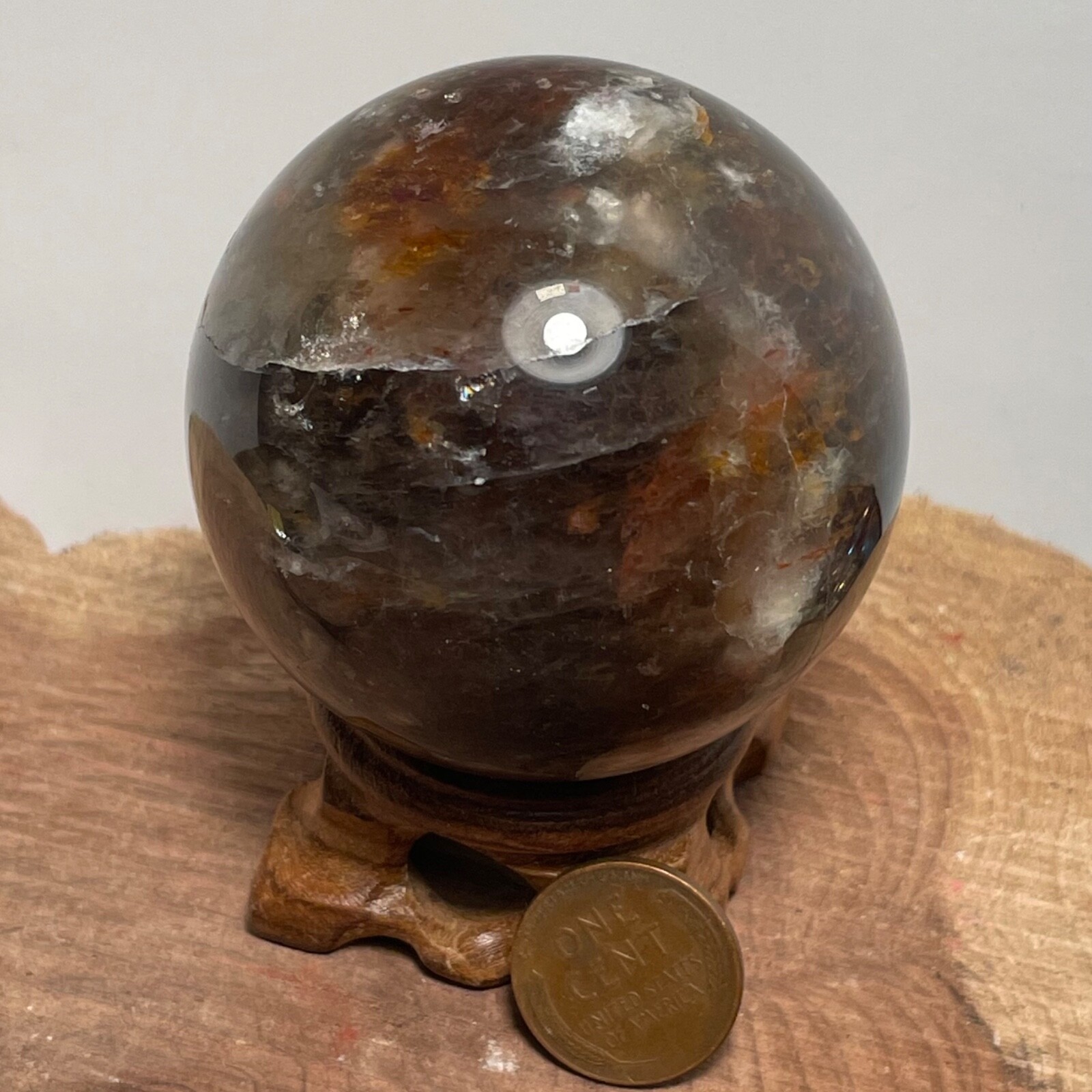 **No Stand** Quartz Sphere Rainbows Garden Hematoid Smoky 240 Grams