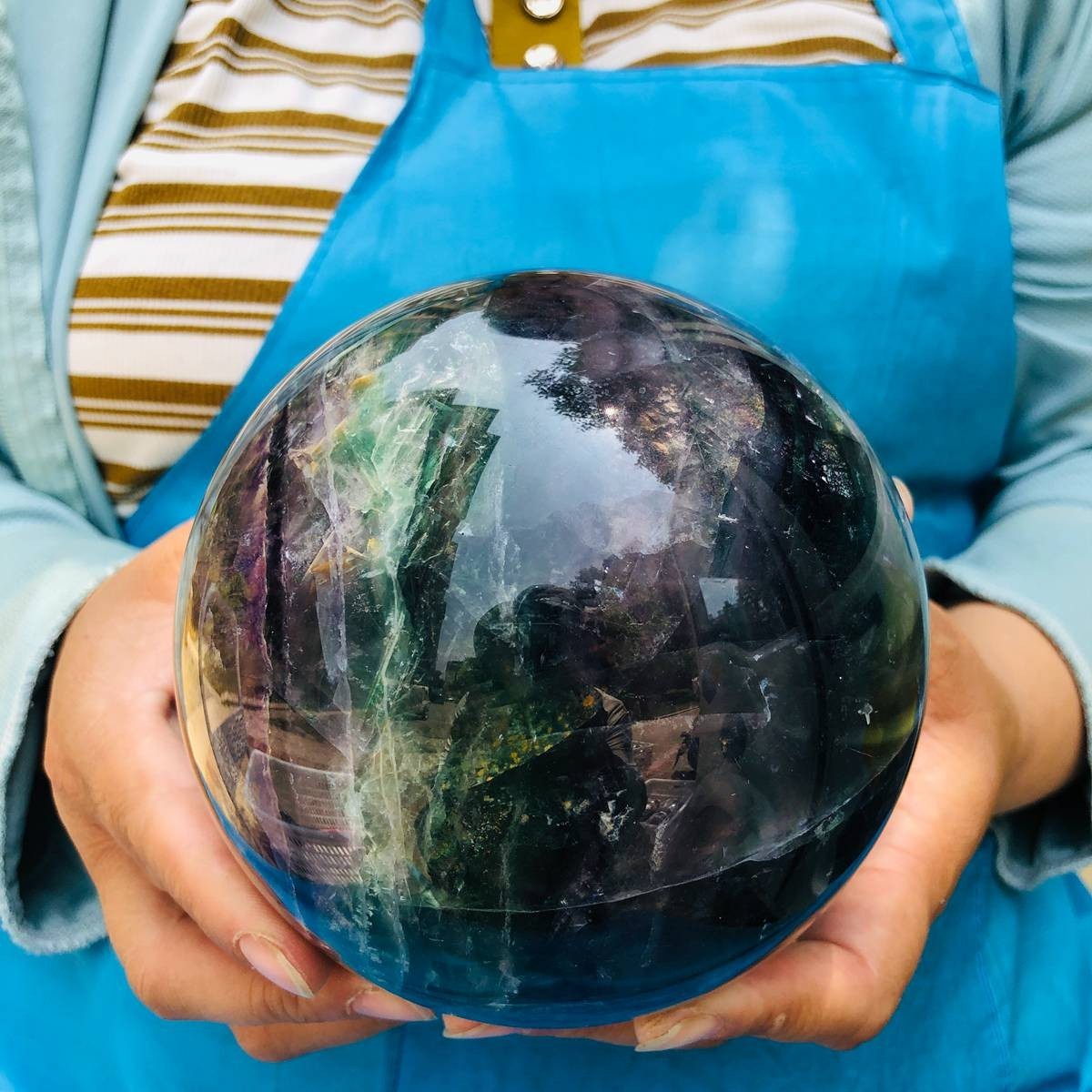 6.13LB Natural Crystal Rainbow Fluorite Sphere Display Ball Reiki Healing