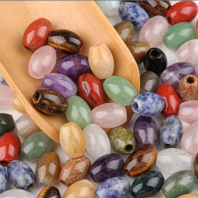 Natural Gemstone Faceted Barrel Beads Large Hole Loose Beads for Jewelry Making