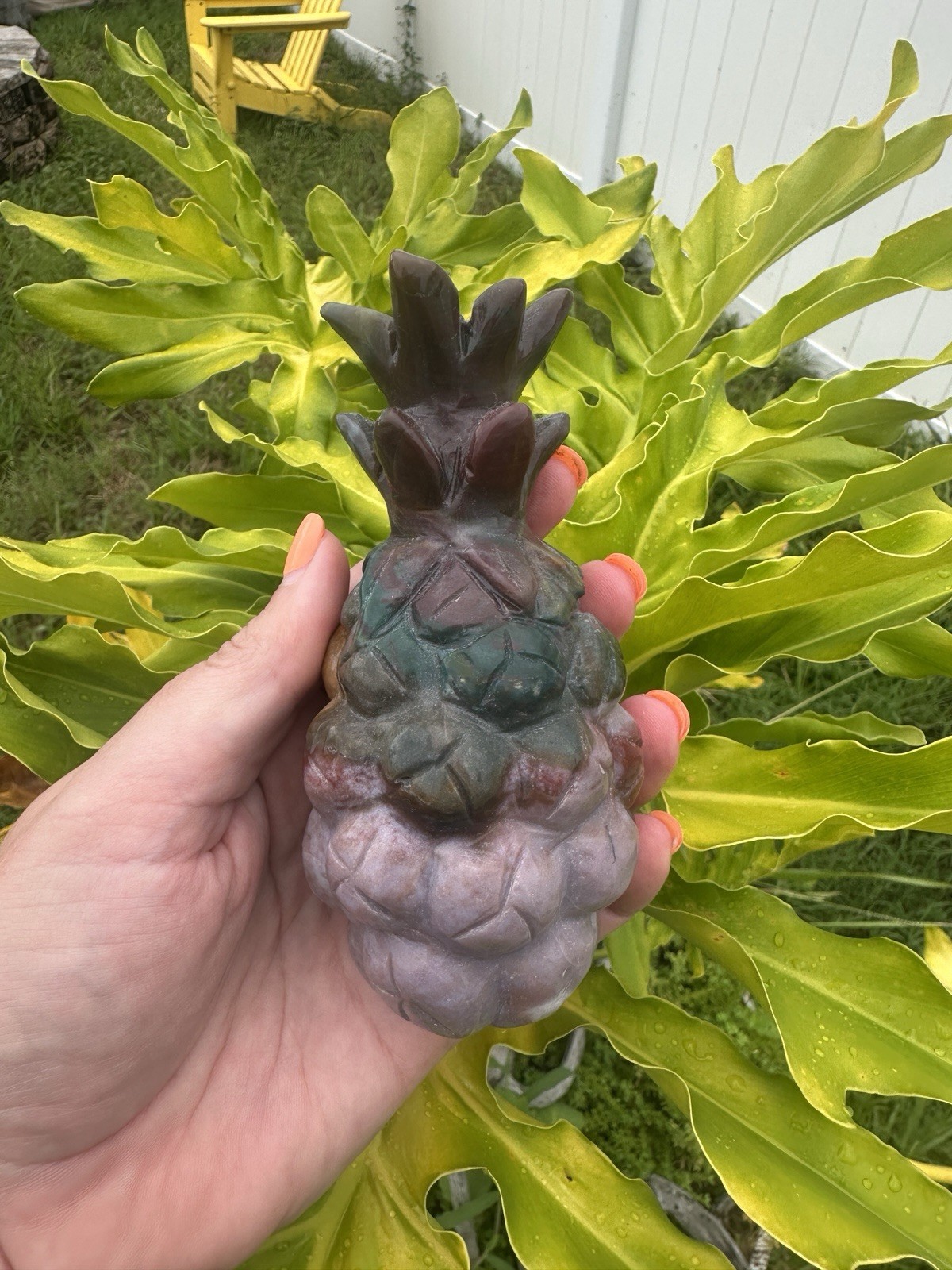 Carved Ocean Jasper Crystal Pineapple Carving Multicolor Crystal Stone Decor