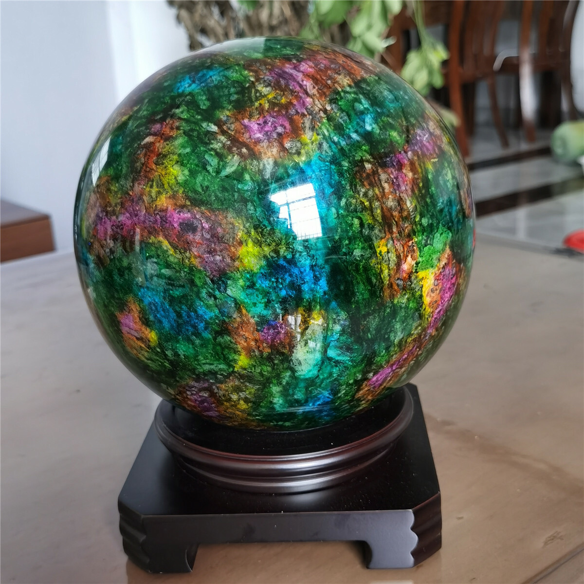 12.4kg Natural “Seven Colors Jade” sphere specimen -Taiwan China +stand 11