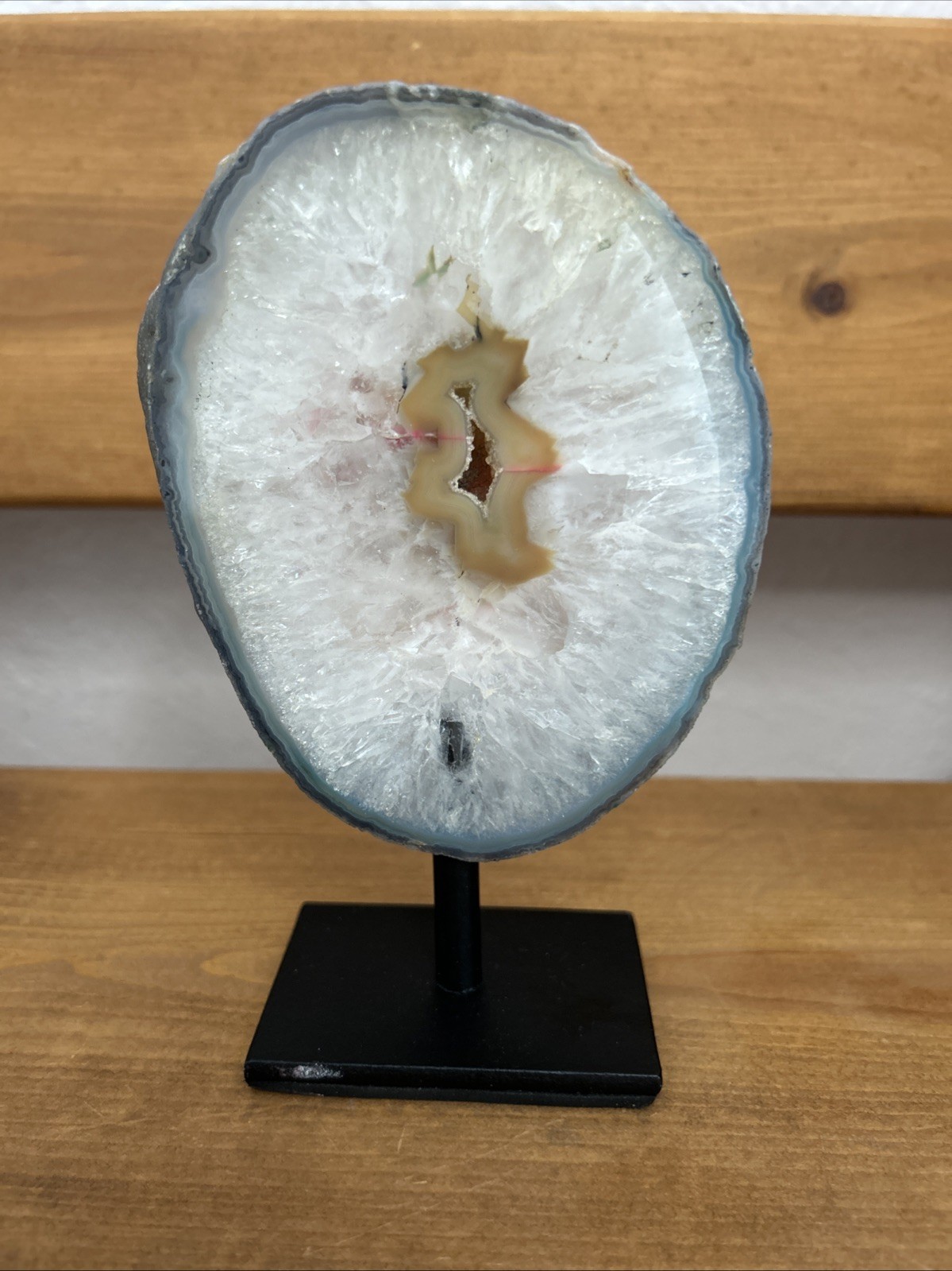 RAW BRAZILIAN AGATE STONE 3/8in Thick Natural Rough Stone On Black Stand