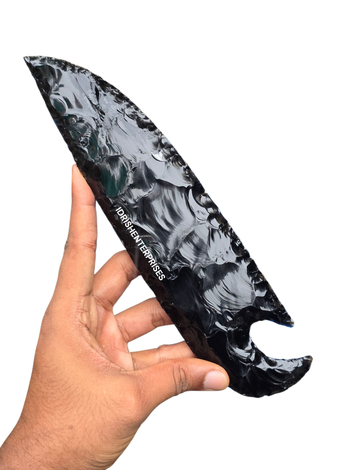 Artisan Crafted 8″ Obsidian Knife | Handmade Flint Knapped Stone Blade.