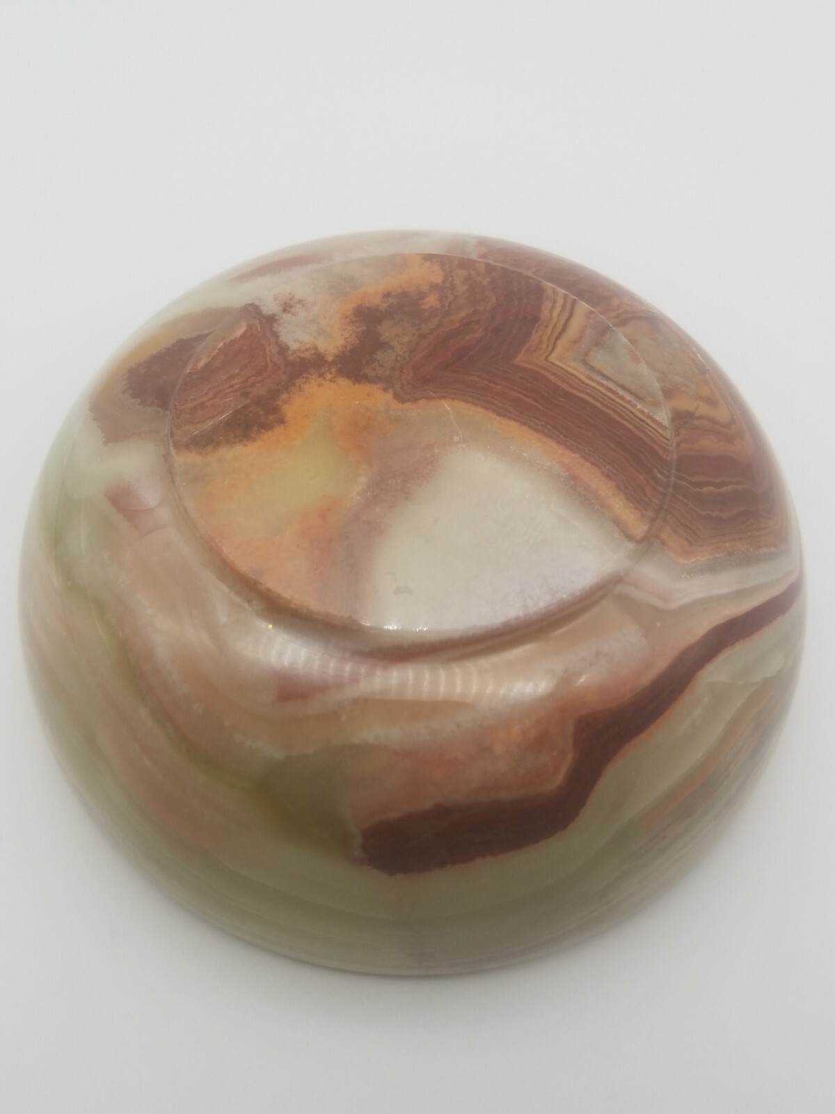6″ Thin Carved Onyx Bowl Green, Red, Gold, Brown, White Veins