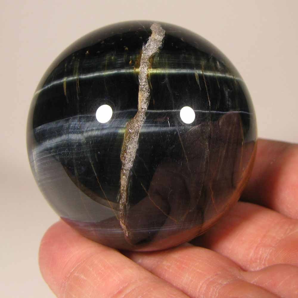 2.1″ BLUE TIGER EYE Gemstone Polished Sphere w/ Stand – South Africa – 54mm