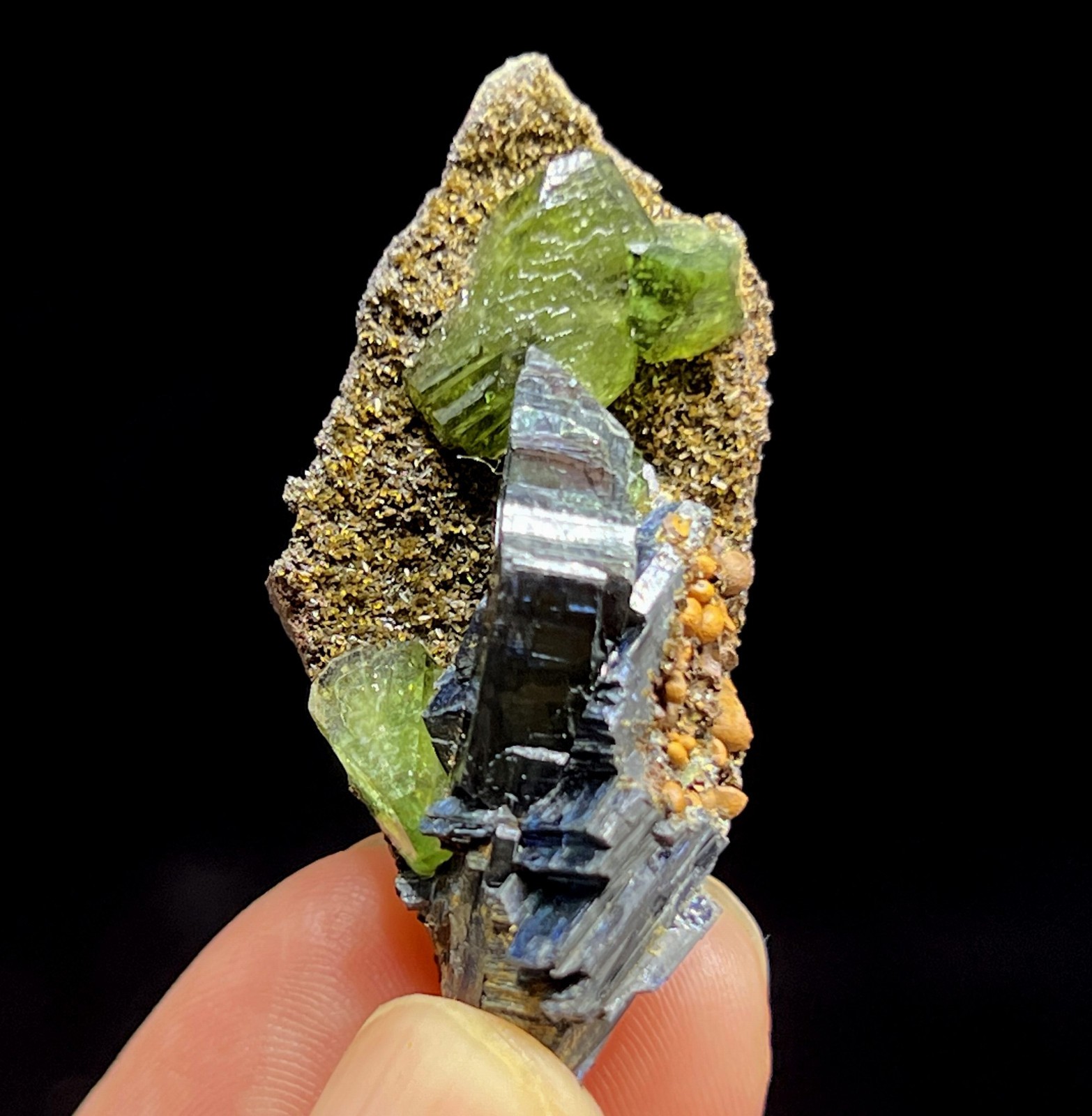 40mm GEMMY Green Ludlamite (LARGE crystals) with Vivianite mined from Brazil