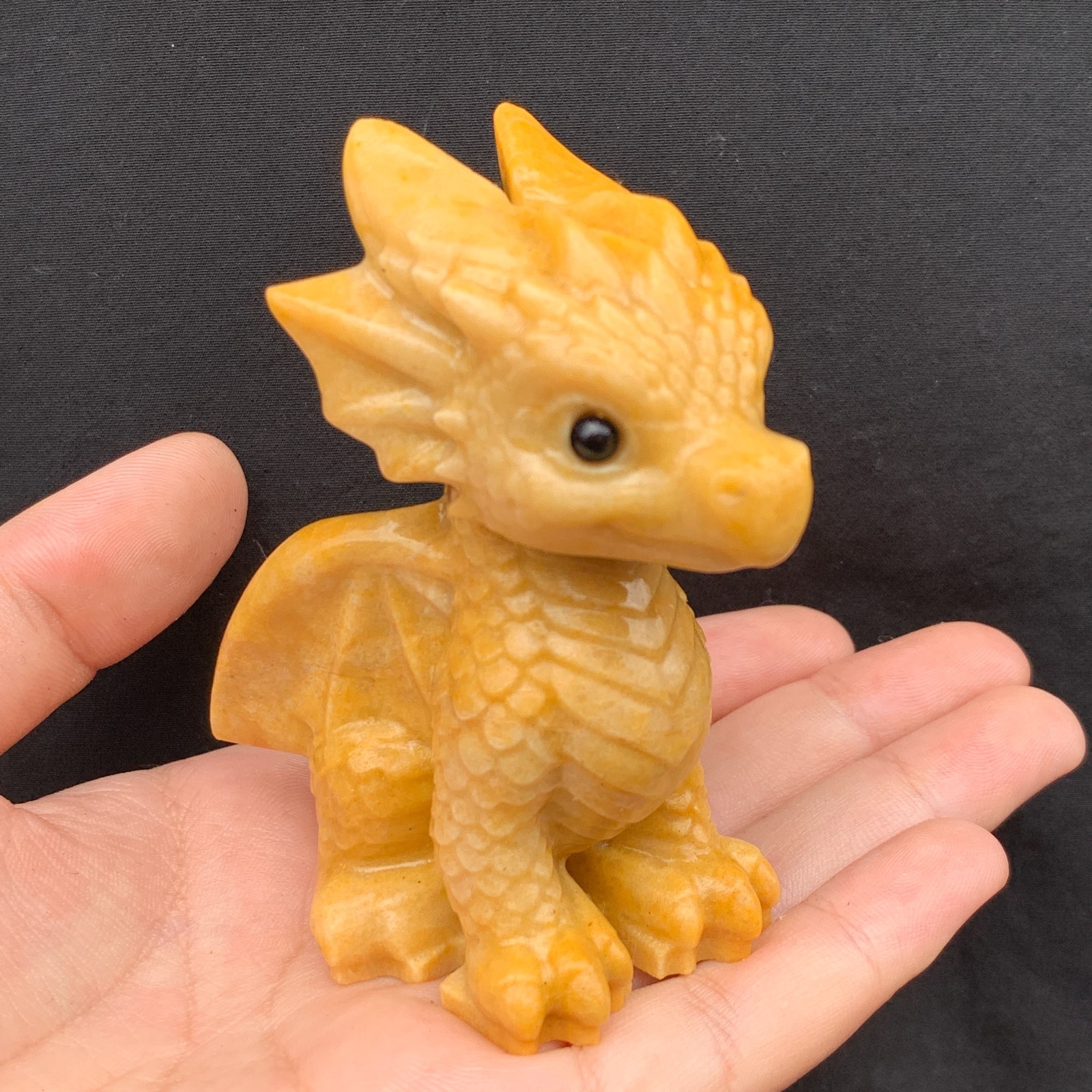 1pc Natural Yellow Jade Quartz Carved Little Dragon Skull Crystal Reiki Decor