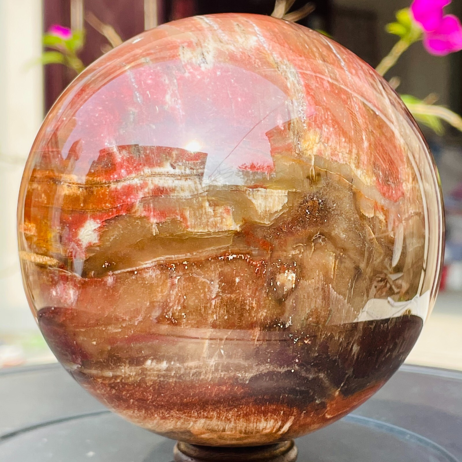 1196g Large Red Petrified Wood Crystal Ball Fossil Polished Sphere Specimen
