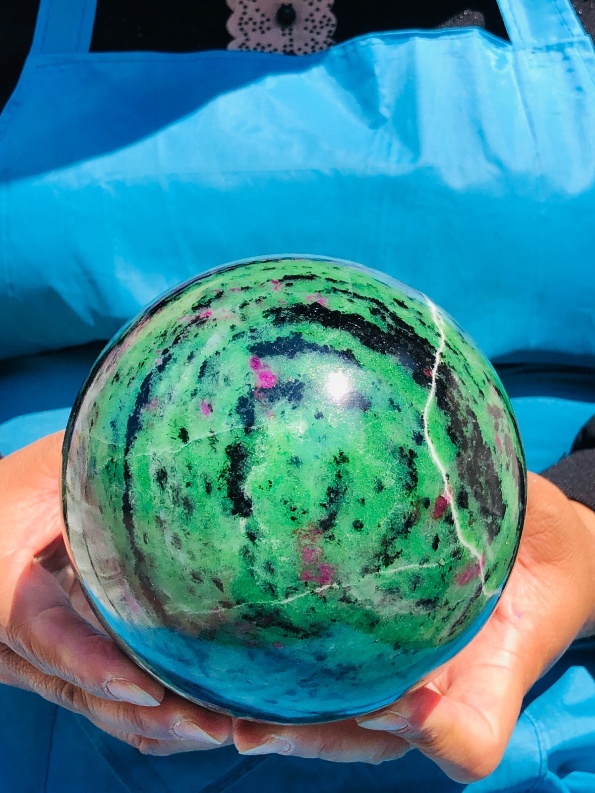 6.46 LB Large Natural Ruby Zoisite Sphere Crystal Healing Stone Specimen 5159