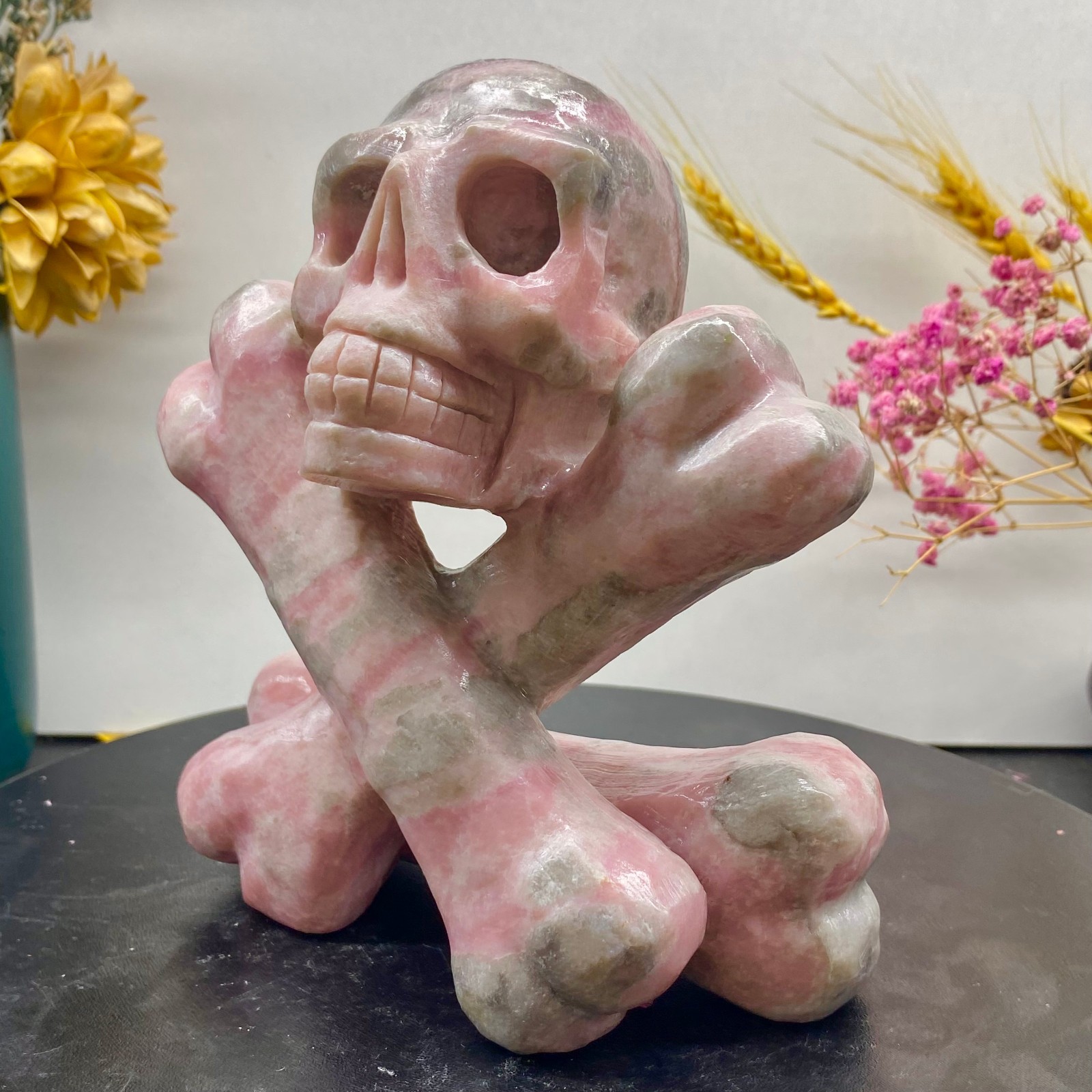 2.5LB Natural rose quartz crystal skull statue hand carved spiritual decoration