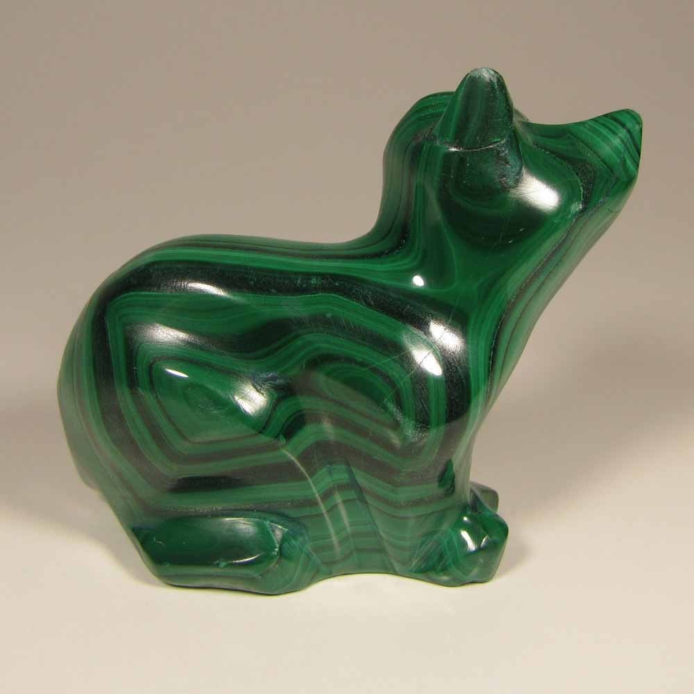 2.4″ Handcarved MALACHITE CAT Gemstone Animal Carving – Congo, Africa