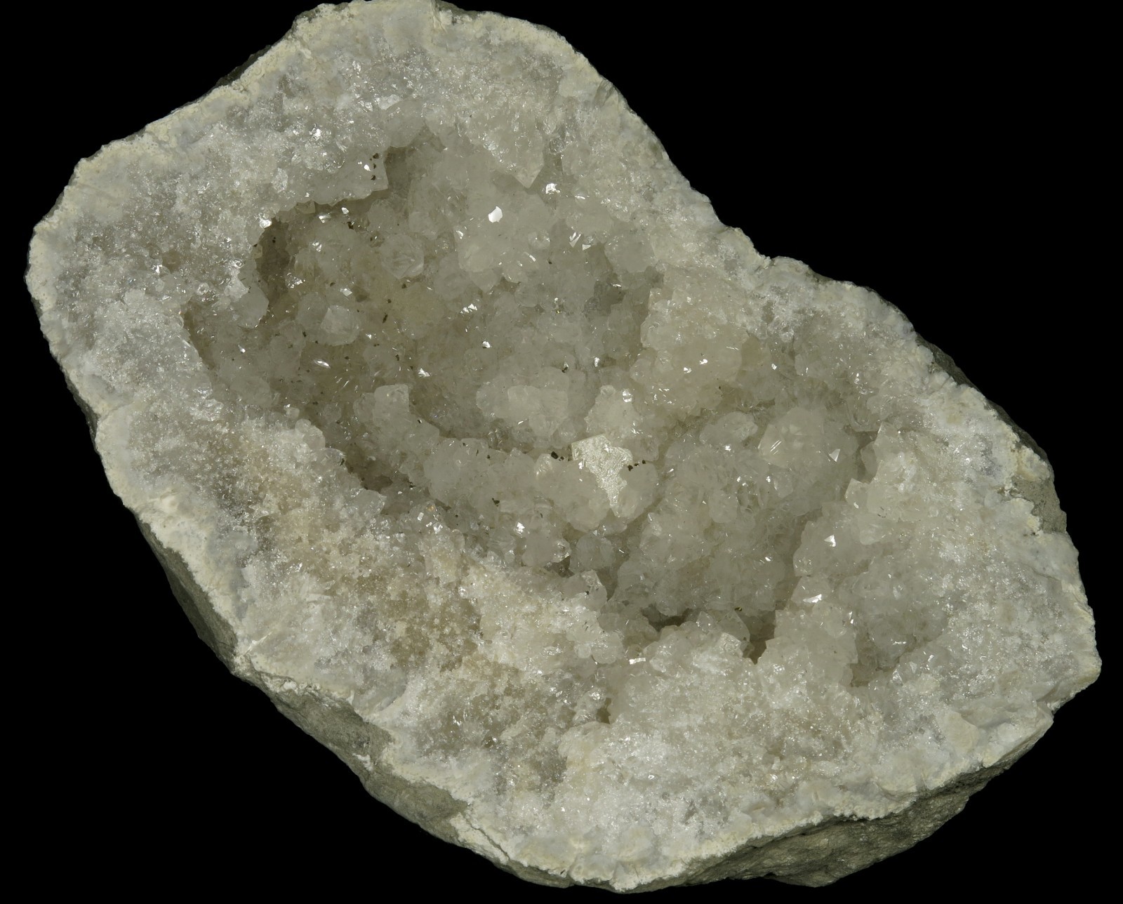 1-1/2″ Barrel Calcite crystal on Quartz w/ Pyrite 5-1/2″ Keokuk Geode !!!