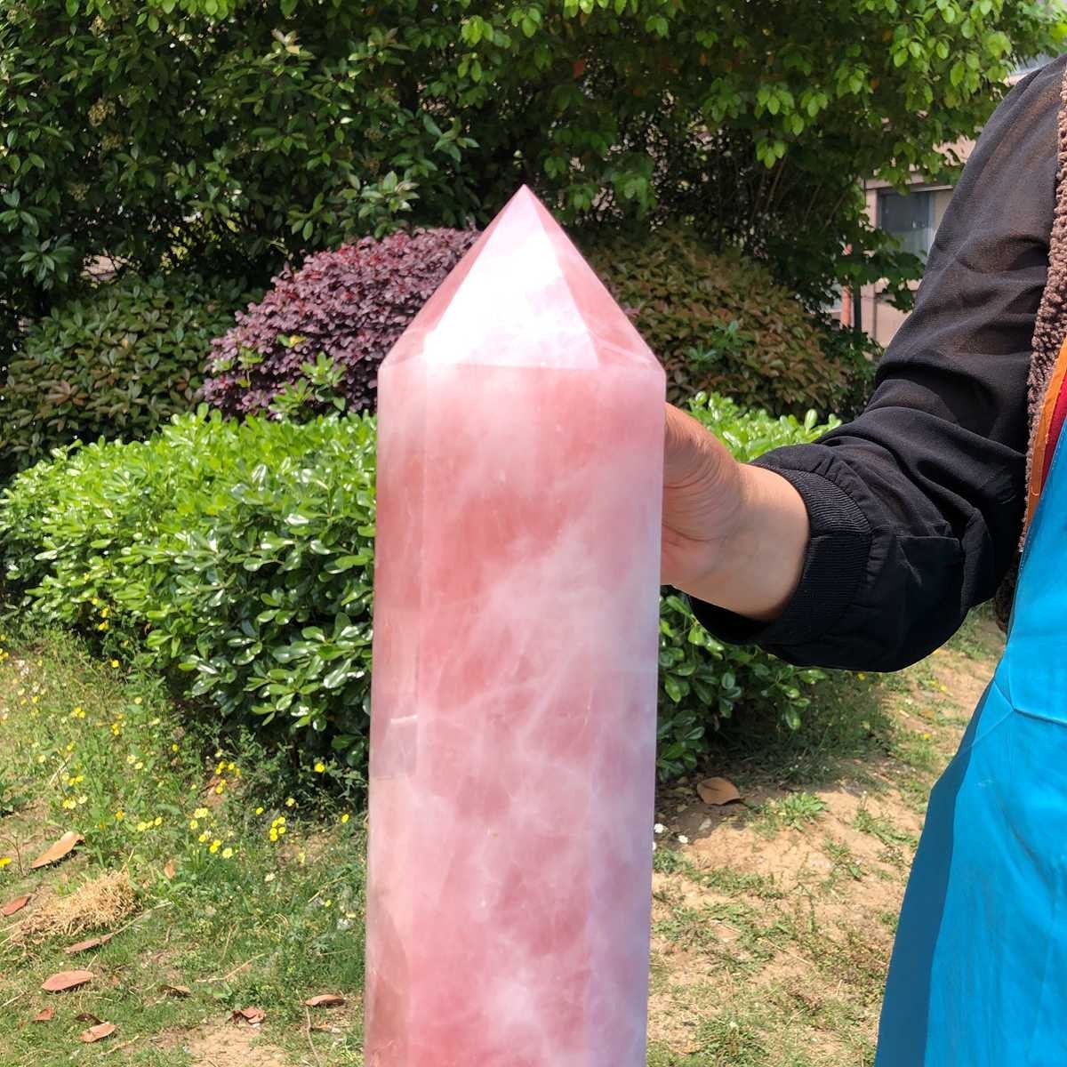 12.16LB Natural rose quartz obelisk pink crystal tower point healing decor