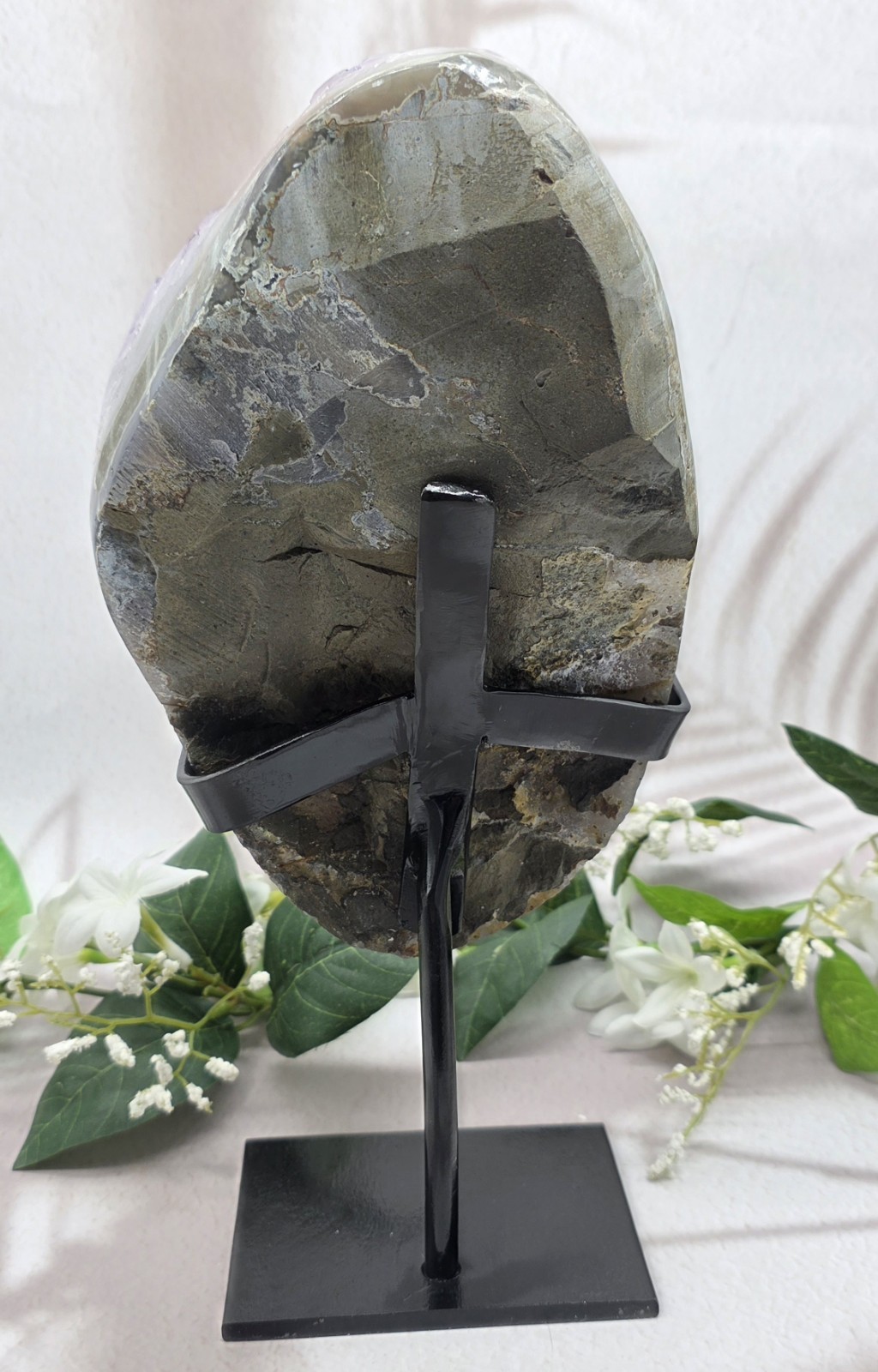 Large Uruguay Amethyst on Black Metal Stand Natural Purple Crystal Display