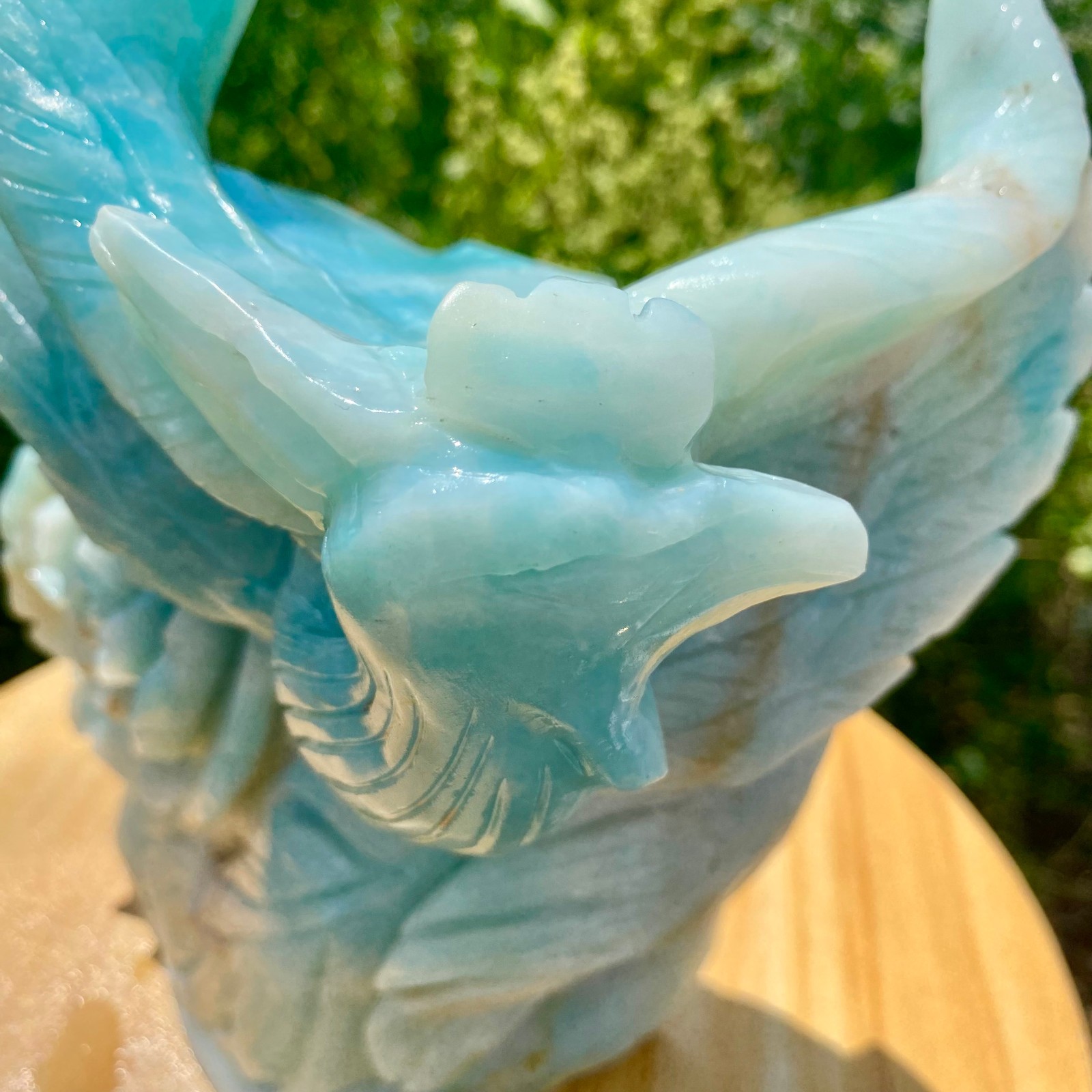 4.85LB Natural Blue Vein Stone Phoenix Carving, Home Decoration