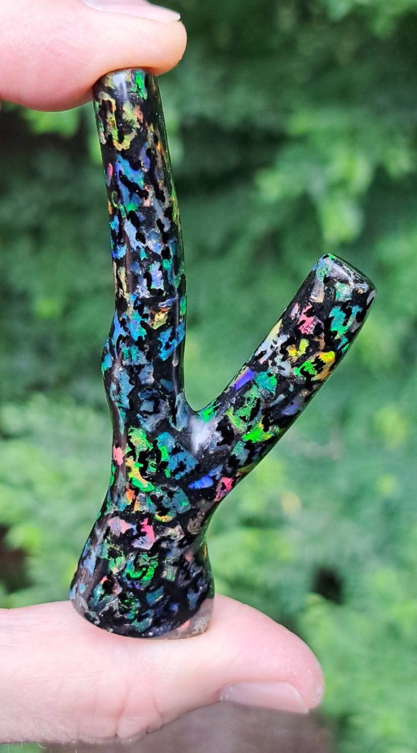 Huge Multicolor Indonesian Wood Opal Fossil Inlaid Mosaic Branch Stands Up