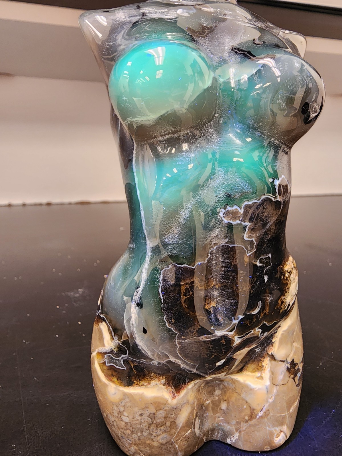 Large 614g Volcano Agate Female Torso UV Reactive Crystal Sculpture Hand Carved