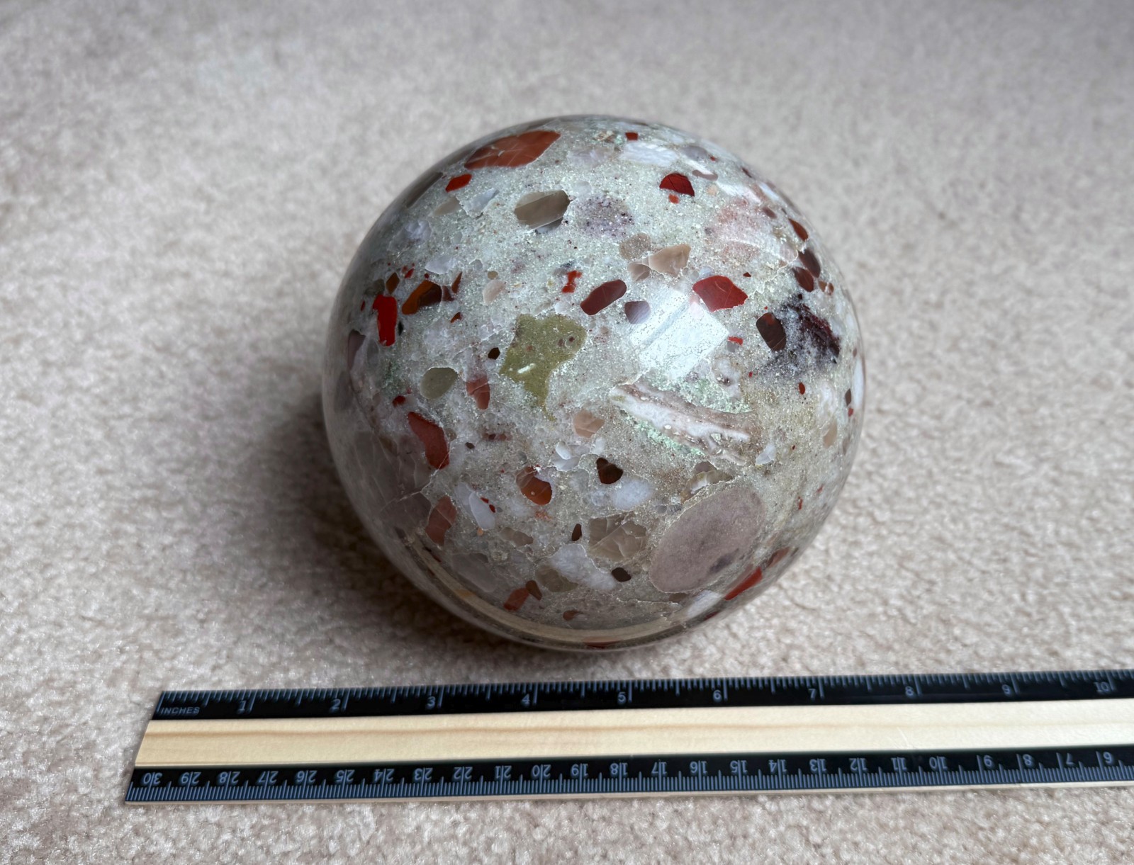 8.75lb Michigan Puddingstone Pudding Stone 5 1/2″ custom made beautiful SPHERE