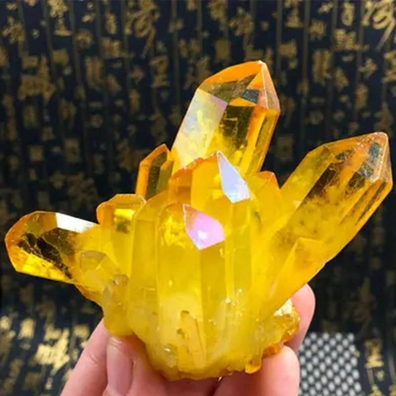 120-150G Natural Aura Citrine Yellow Crystal Cluster Healing Mineral Specimens