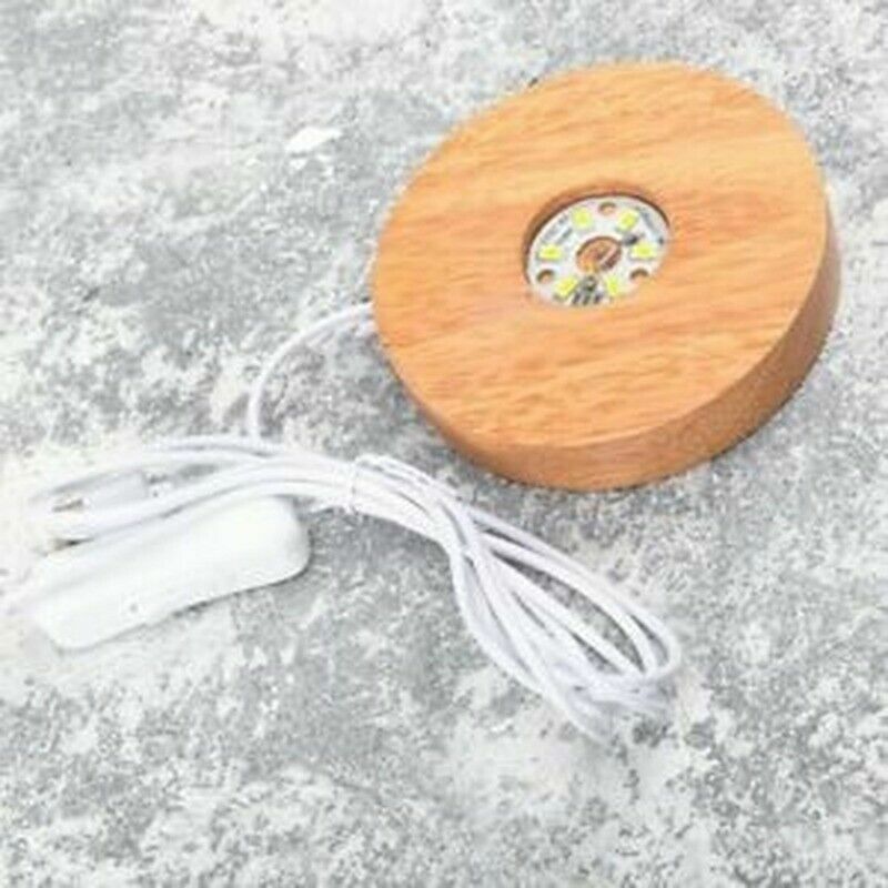 80MM Wooden LED Display Stand 3D Nightlight Round Base Holder