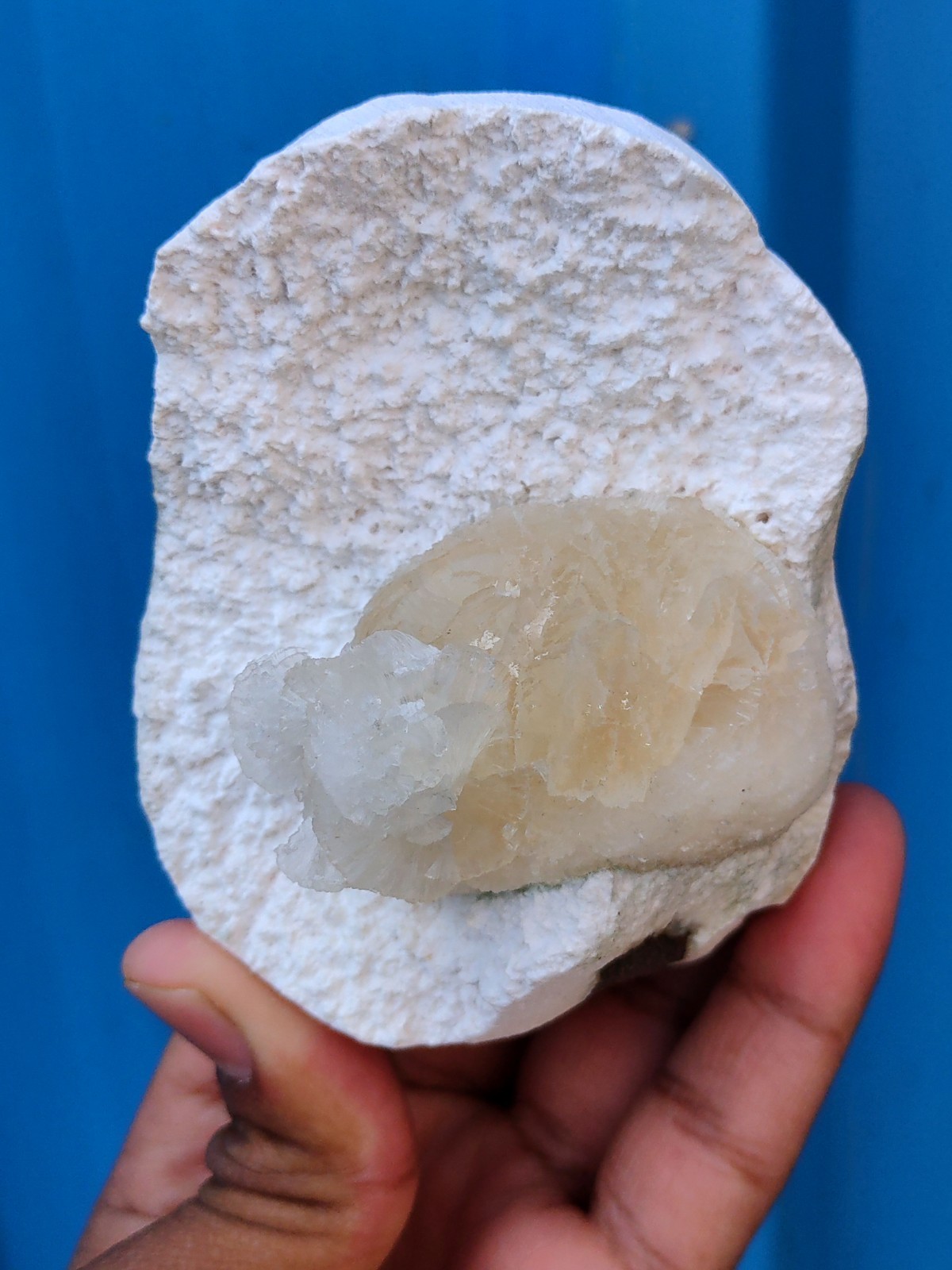 Yellow Sterlite Ball on Okenite Natural mineral specimen