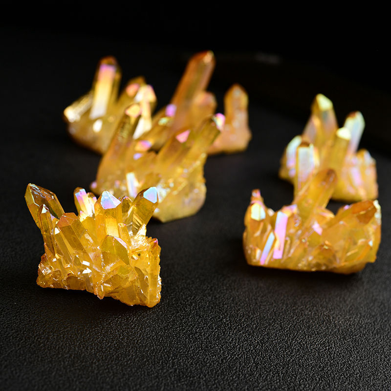 Natural Angel Aura Yellow Energy Titanium Stone Quartz Crystal Cluster Specimen