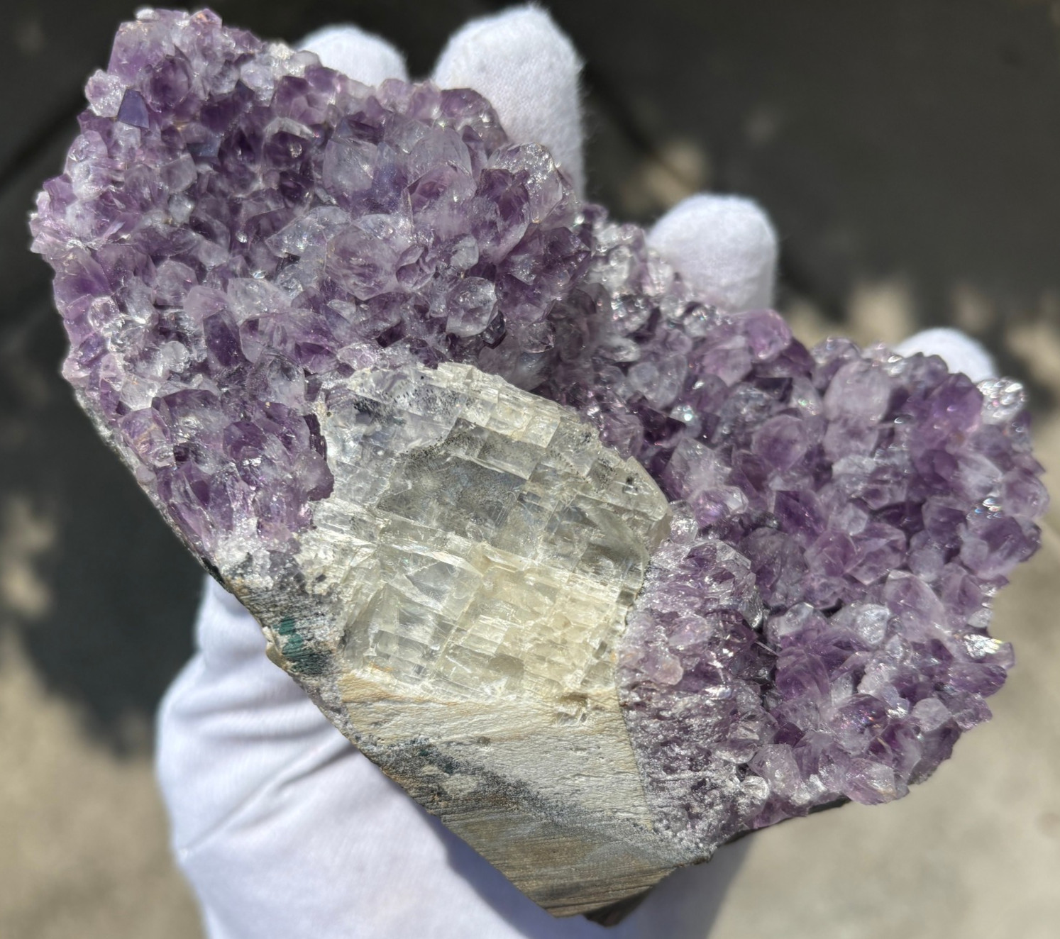 USA SALE 629g/1.38LB AMETHYST with CLEAR CALCITE SPECIMEN FREE STANDING FREEFORM