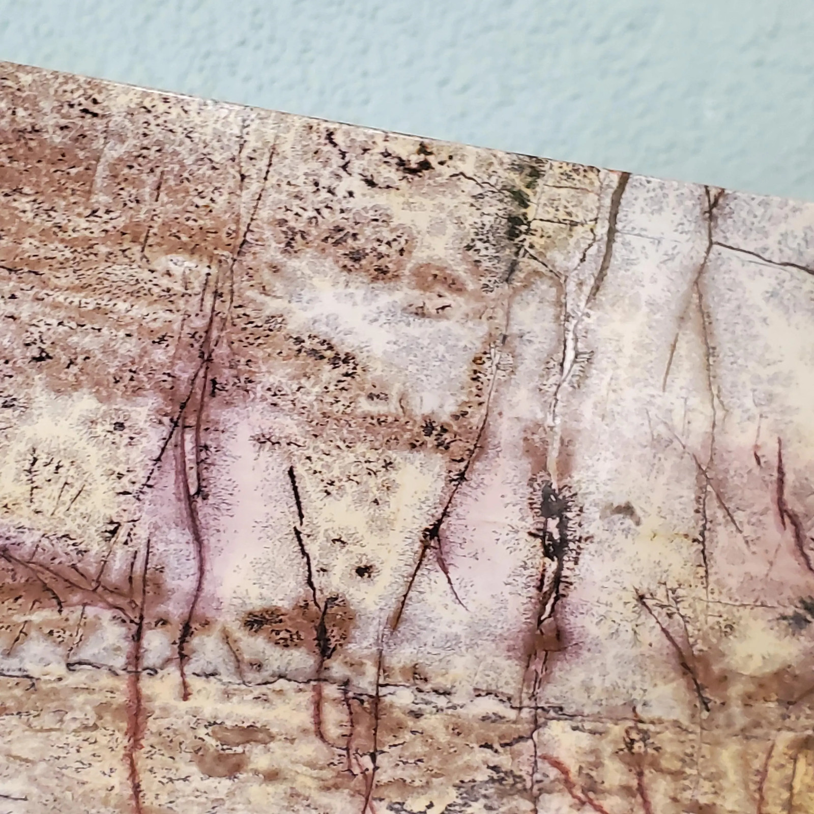 Picture Jasper Dendritic Display Crystal Statement Slab with Wood Stand 874 gram