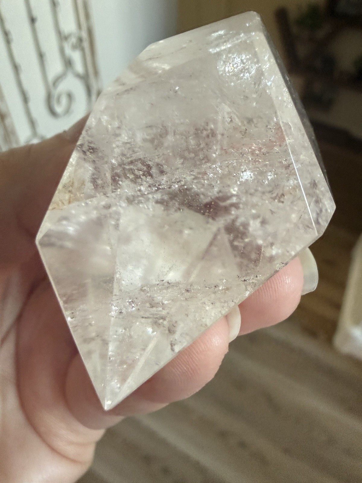 Lot Of 2 Faceted Polished HQ Clear Quartz Crystal Freeforms W/ Rainbows