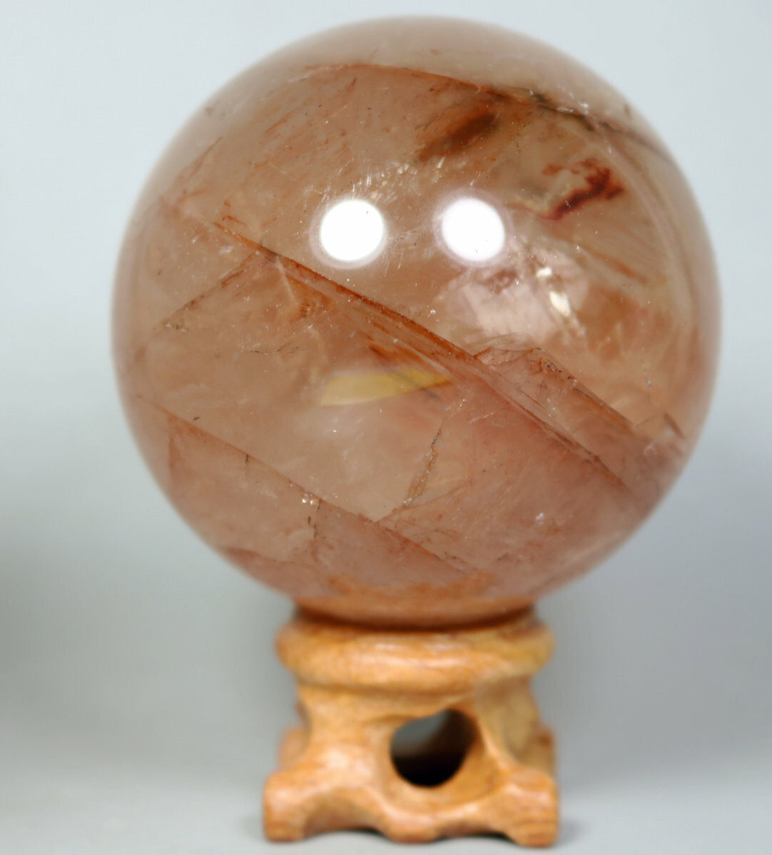 Natural RED FIRE QUARTZ Hematoid Crystal PHANTOM MULTI INCLUSIONS Sphere / Stand