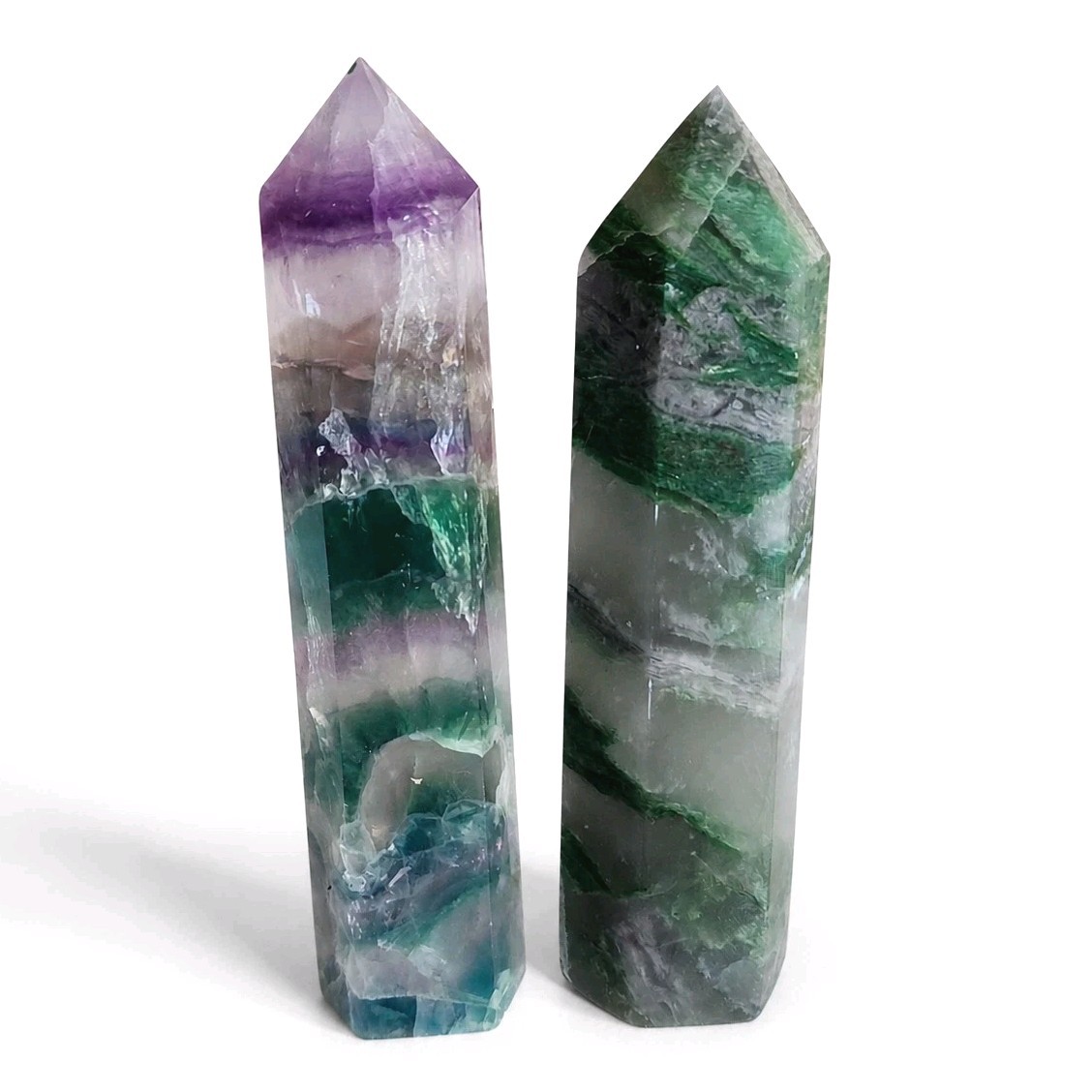 Lot Of 2 Towers Rainbow Fluorite & Moss Agate – 266g – USA