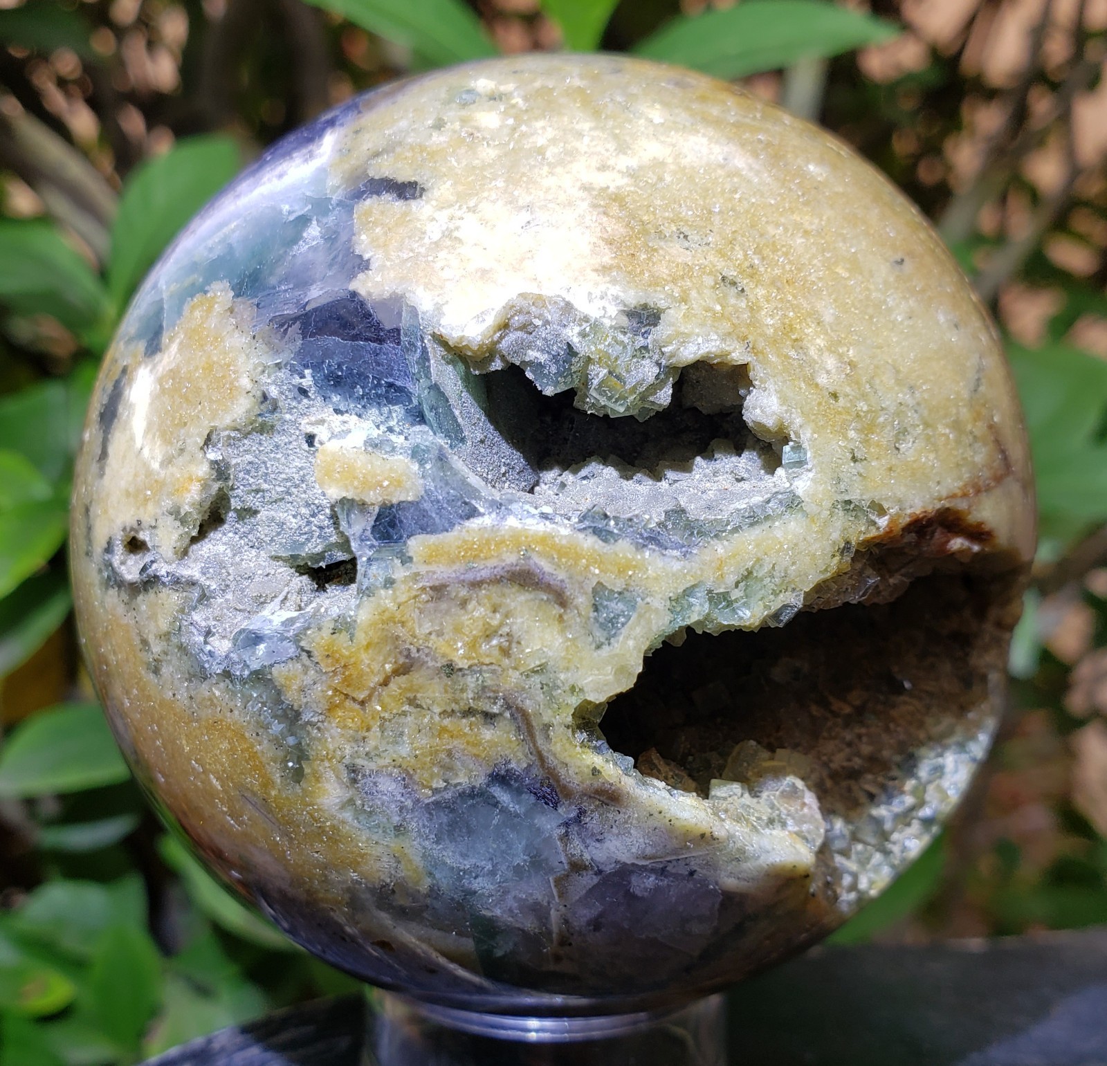 3″ Fluorite Root Crystal Sphere Orb Ball STRONG UV Mineral Druzy, 764g or 1.7 lb