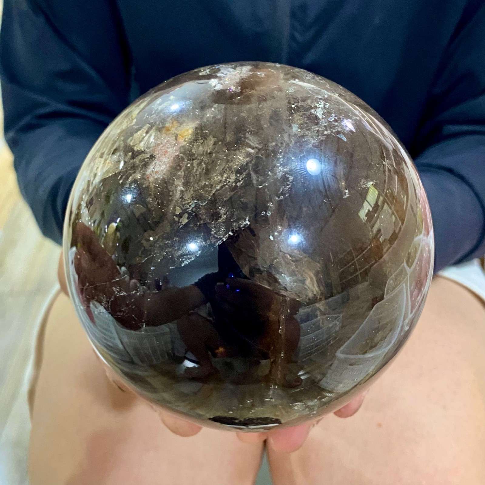 3.72LB Natural smoky Crystal Clear Quartz Crystal Sphere Ball Healing Meditation