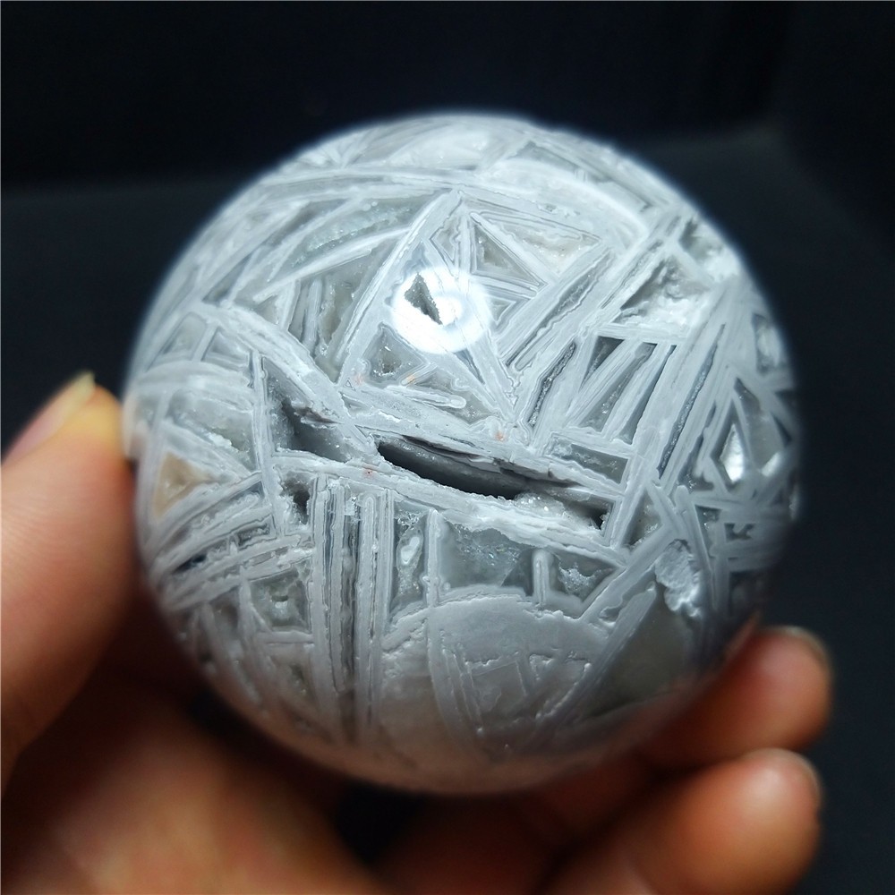Rare 270.2G 61mm Natural Grid Agate Stone Sphere Ball Herling A434