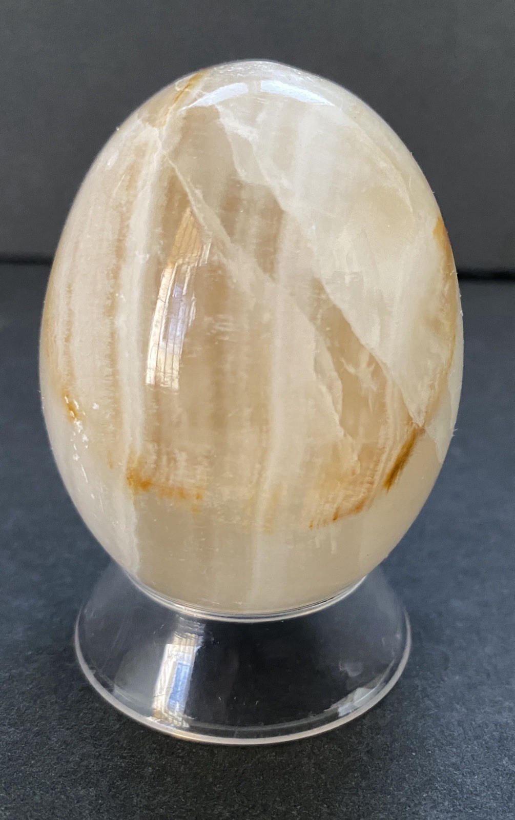 Natural Onyx Stone Egg With Stand Hand Polished Banded Agate Calcite Crystal