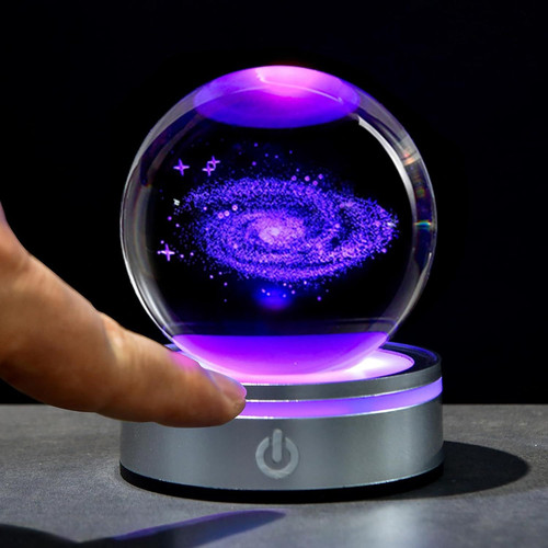 3D Galaxy Crystal Ball with LED Stand, 80mm Glass Sphere Decorative milky way