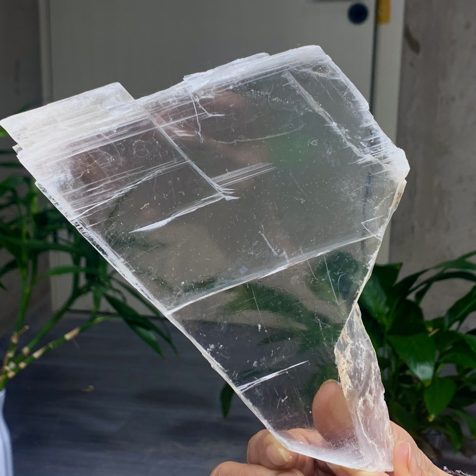 494G Natural selenite gypsum quartz crystal slab mineral specimen healin