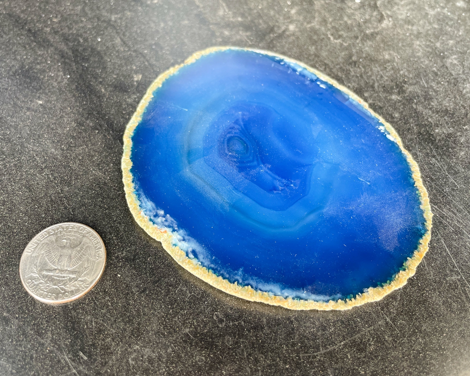 Blue dyed agate slab polished stone agate slice cut specimen