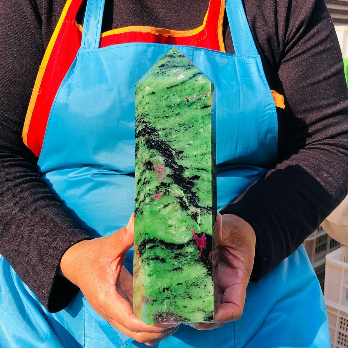 5.25LB Large Natural Red Green Treasure Obelisk Crystal Wand Point Healing