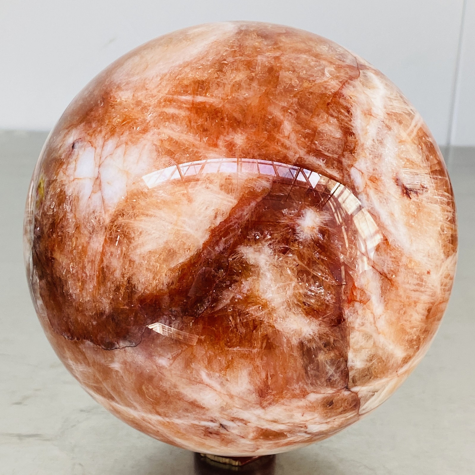 Natural Red Glue Flower Quartz Sphere Crystal Ball Healing 5460G
