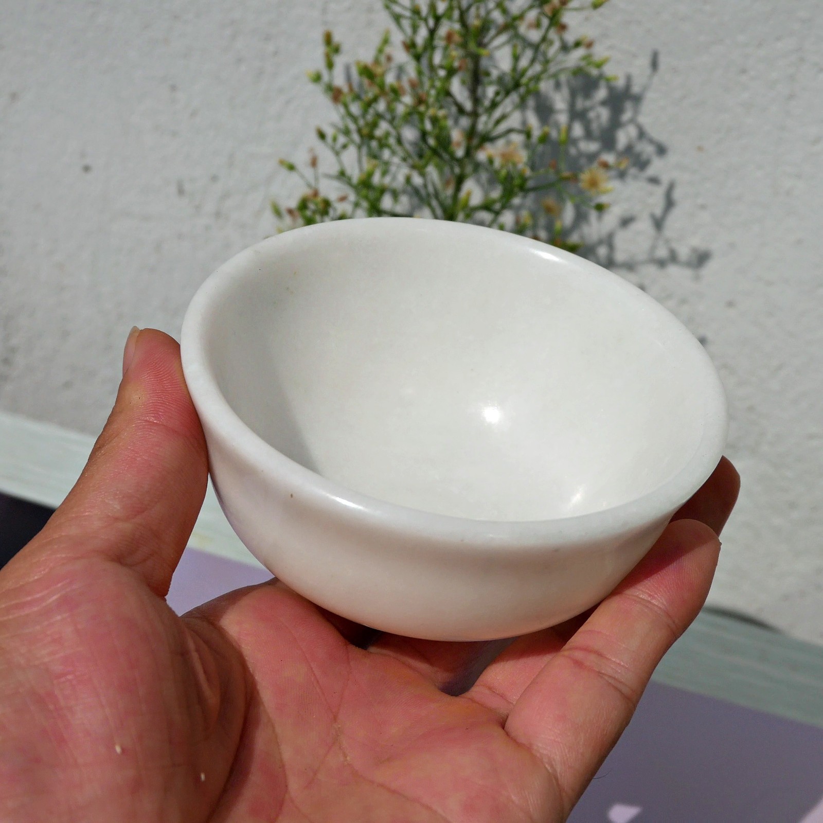 3.9″ White Jade Bowl Natural Crystal Carved Gems Dish Holder Healing Decor Gift