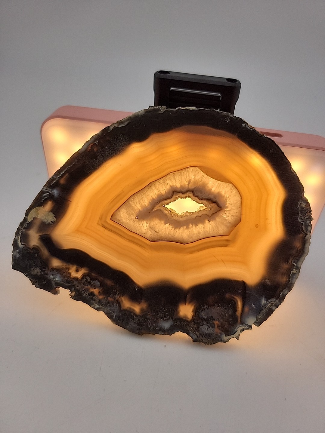 Carnelian Agate Slab Slice Geode~Quartz Center~4oz Opaque Blk Golds GORGEOUS!