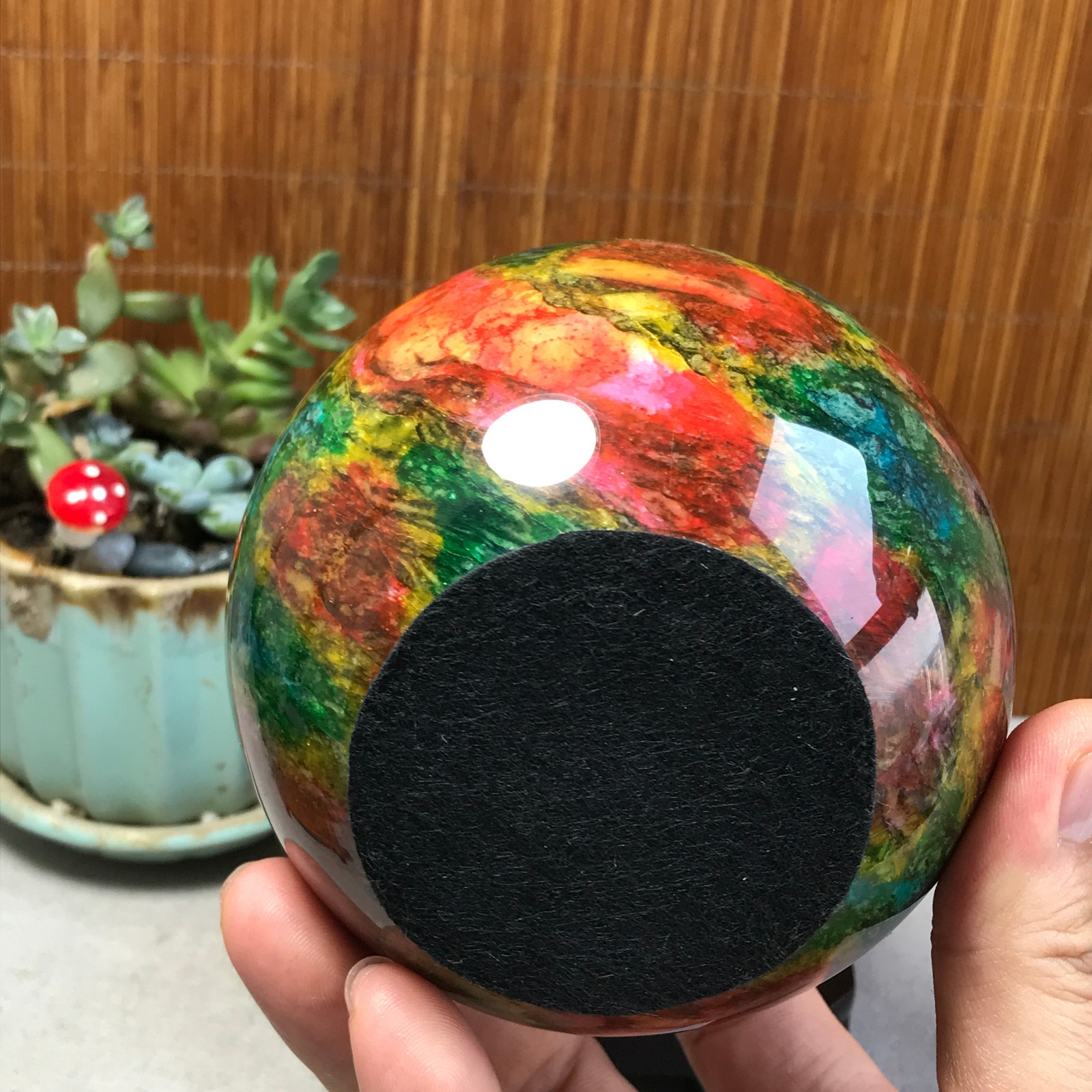 Natural “Seven Colors Jade” sphere Ball -Taiwan China 1.85kg Base Random A5805